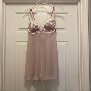 Gilligan & O'Malley Pink Satin Chemise with White Lace, size L